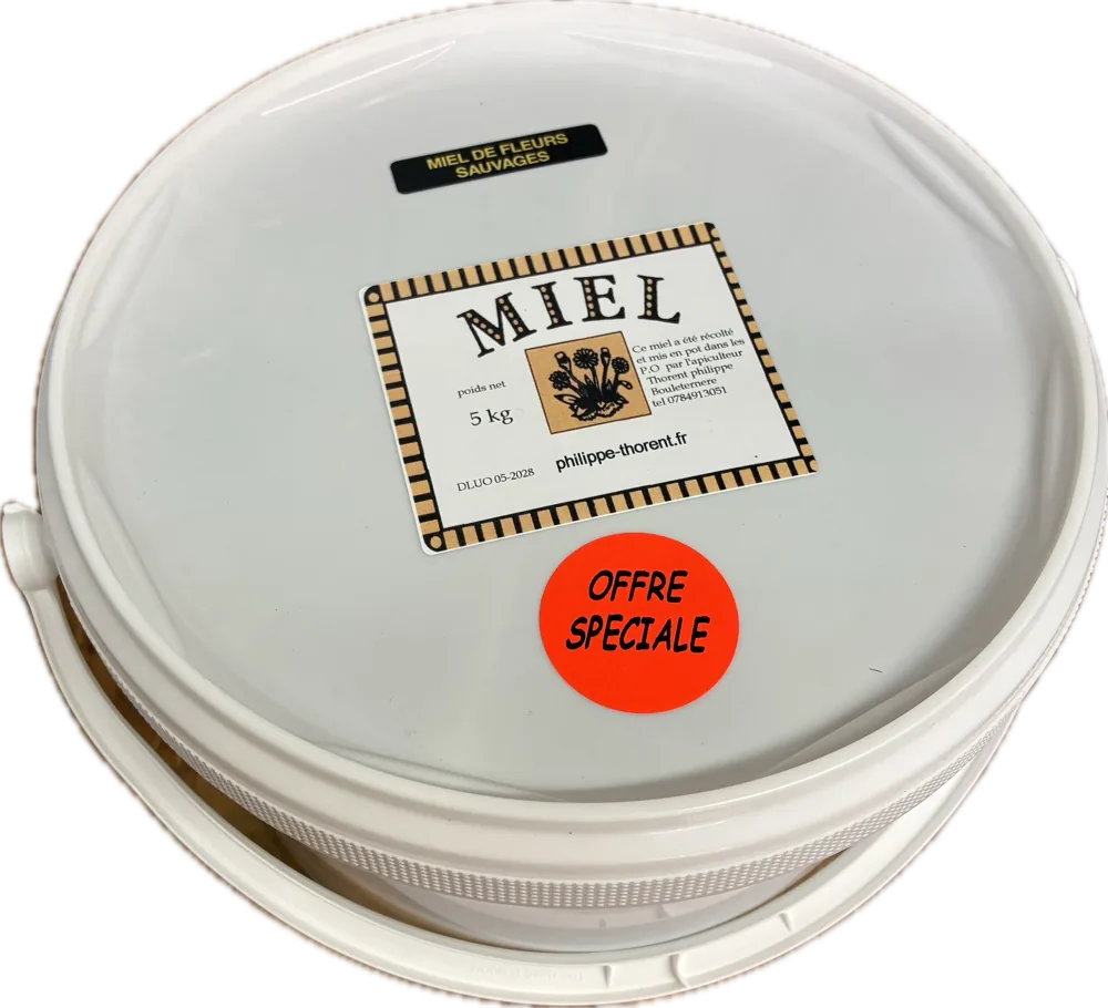 Seau de 5 kg de miel de fleurs sauvages — promotion du moment
